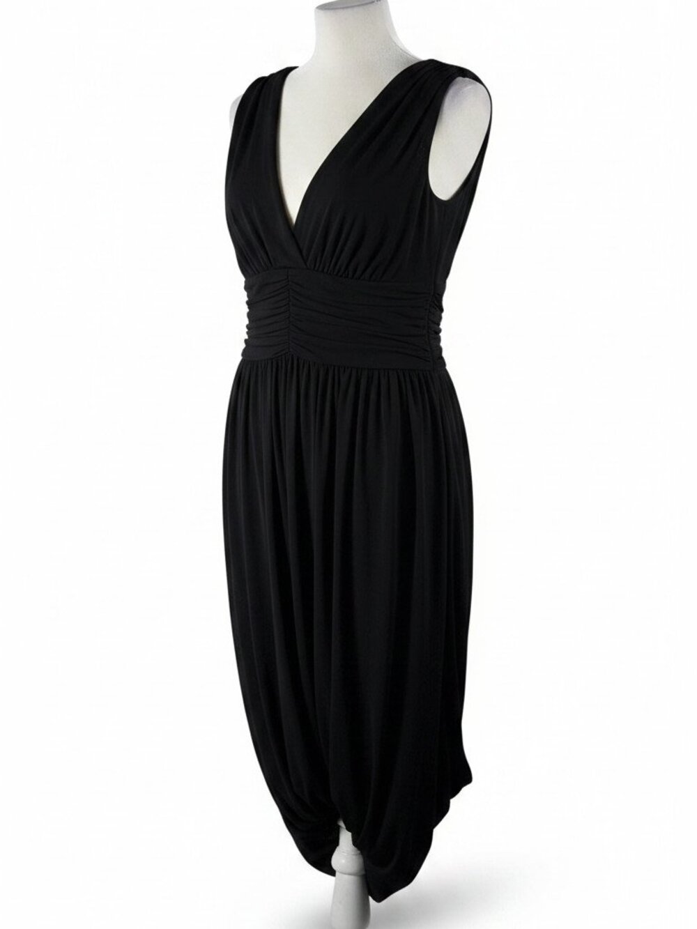 David Meister Black Ruched Tulip Hem Cocktail Dress Size 8